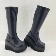 Shaker 65WC Wide Calf Stretch Matte Platform 4.5" Wedge Heel Knee Boots NY DEMO