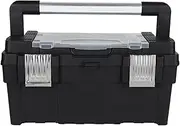 Multipurpose Storage Box Alloy Long Handle Toolbox Household Double Portable Plastic Hardware Tool Storage Box (Black) (Size : Medium)