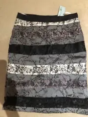 Alannah Hill Silk Laced Black/ Grey WSkirt S 10 Brand New With Tags
