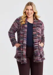 [TS] Taking Shape Fluffy Cosy Cardigan Size 28 in Multi - Plus Size Women's Clothing Multi