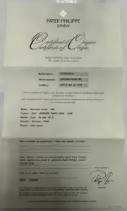 Patek Philippe Authentic Watch Certificate Of Origin Warranty 5135 G Annual Cal.