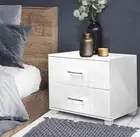 High Gloss Two Spacious Drawers Bedside Table Modern Nightstand - White