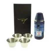 Harris Tweed Outdoor 8oz Flask With 4 Cups and Funnel - Light Blue Check Plaid