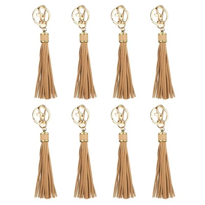 8pcs PU Leather Tassels, 6" Keychain Tassel with Key Rings(Khaki )
