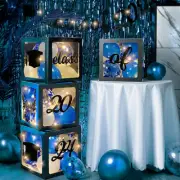 Grad Balloons Boxes 4 Pieces Clear Balloon Box with 4 LED Light Strings, Metalli