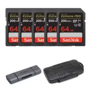 SanDisk 64GB 5 Pack Extreme PRO Memory Card with Storage Case Card Reader