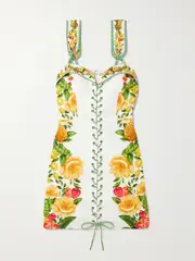[Farm Rio] Farm Rio - Floral-print Linen-blend Mini Dress - Off-white - small small Off-white