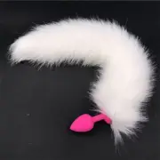 White Faux Fox Tail with Pink Silicone Butt Plug BDStyle