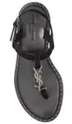 Saint Laurent YSL Logo Iota 05 Black Suede Studded Thong Slide Flat Sandal 39