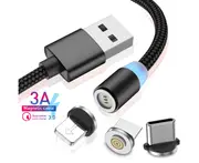 3-In-1 Magnetic Charging Cable, Nylon Magnet Usb Cable, Magnetic Data Cable, Quick Charge Cable For Micro Usb / Type-C / Tablets / Phone / Samsung / Huawei