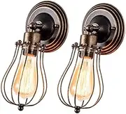 GLADFRESIT Vintage Wall Light, Industrial Lighting Adjustable Socket Rustic Sconces Wire Metal Cage Wall Lamp Indoor Home Retro Lights Fixture (Single Lamp-Base Painted with Oil Rubbed Bronze 2 Packs)