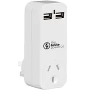 The Brute Power Co BPAUSB2 1 Socket Adaptor - 2x USB Ports - Surge Protection - White Suits AU / NZ Socket / Plug [BPAUSB2]