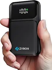 [Zyron] Power Bank 10000mAh, 20W PD Fast Charging Portable Charger, 22.5W QC3.0 Mini Powerbank, LED Display, 2 USB-C & 1 USB-A Ports, Slim Battery Bank for iPhone 16, Samsung, Switch, Black