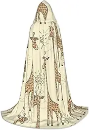 VPPUR Hand Drawn Giraffes Print Unisex Hooded Cloak For Carnival Theme Party Decorations Witch Costume Cosplay