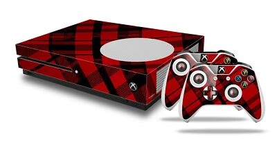 Skin for XBOX One S Console Controller Red Plaid Vinyl Decal