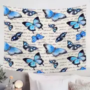 Blue Butterflies over Letter Tapestry