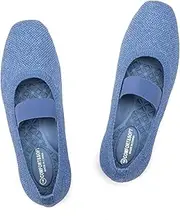 [Frank Mully] Women's Ballet Flats Slip on Casual Knitted Fabric Shoes Square-Toe Flats with Elastic Straps for Women