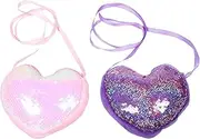 [Minkissy] Little Girls Sequin Crossbody Bag Heart Shape Coin Purse for School Travel Party