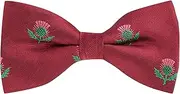 [King & Priory] Scottish Thistle Burgundy Red Herringbone Embroidered Bow Tie