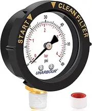 60psi Pool Filter Pressure Gauge, 2" Dial with Protection Case and 1/4"NPT Center Bottom Mount, Pool Pressure Gauge for Swimming Pool Filter