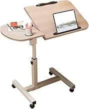 C Shaped Overbed Table, Tiltable Tabletop Adjustable Height 60-95cm Sofa Side End Table with Lockable Wheels, Movable Anti Slip Bedside Snack Table for Home (Wood Grain)
