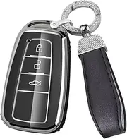 ontto TPU Car Key fob Cover Fit for Toyota Camry CHR Corolla RAV4 Avalon Land Cruiser Prado Prius Remote Key Shell Holder Bag Keychain Keyring Protector Accessories 3 Buttons Black