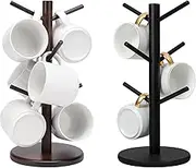 PENGQIMM Wooden Coffee Mug Holder Tree - 2 Pack With 6 Removable Hooks - Tea Cup Display Stand and Rack for Home Kitchen Coffee Bar