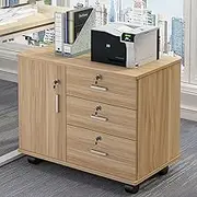 3-Drawer Wood File Cabinet, Mobile Lateral Filing Cabinet with Lock, Office Printer Stand with Adjustable Shelves for A4/Letter, Under Desk Filling Office Cabinet for Home Office ( Color : Light walnu