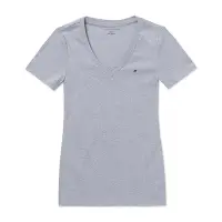 在飛比找Yahoo奇摩購物中心優惠-TOMMY 經典V領Logo素面短袖T恤(女)-灰色