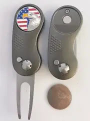 GOLF SWITCHBLADE USA EAGLE DIVOT REPAIR TOOL + Ballmarker Ball Marker Gray NEW