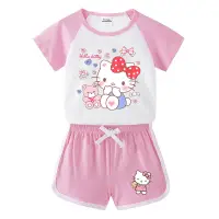 在飛比找蝦皮購物優惠-凱蒂貓 兒童夏裝套裝 Hello Kitty 男女寶寶熱褲 