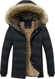 [Zylphorix] Men's Fur Hooded Puffer Jacket Big and Tall Winter Waterprpoof Parka Coat Thicken Fur Hooded Heavy Padded Overcoat
