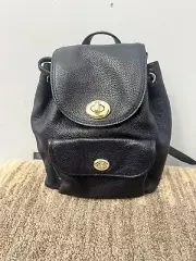 Coach Mini Turnlock Rucksack Backpack Pebbled Leather Carry Bag Reg NAVY