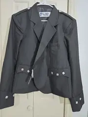 Kilt Highland Jacket Mens Black Size 48R Wool&Poly Silver Color Buttons 5 Pocket