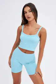 Blue Crop Singlet Top Seamless - Size S/M, Women's Bralette