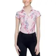 Kastel Denmark Women's Pink Tea Garden 1/4 Zip Cap Sleeve Shirt