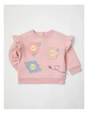 [Sprout] Peek-A-Boo Floral Applique Sweat Top in Baby Pink