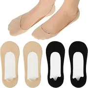 [Dimeho] 4 Pairs No Show Socks Womens Casual Ultra Low Cut Liner Socks Non Slip Hidden Invisible for Flats Boat Summer(black/skincolor), Black/Skincolor, One Size