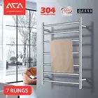 Electric Heated Towel Rail Rack Warmer Stainless Steel 7 Bar Shelf Round Silver