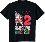 [X.Style] Kids 2nd Birthday Shirts for Girls, Awesome Since 2021 Unicorn ds876 T-Shirt (S) Black