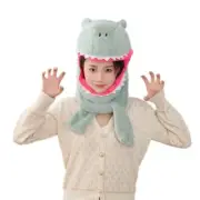 Cute Dinosaur Headgear Hat Scarf Plush Headgear Cap Surprise Gift for Girlfriend