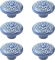Geesatis 6 Pcs Kitchen Cabinet Knobs Pulls Drawer Pulls Handles for Home Decoration, Ceramic Round Knobs (Light Blue)