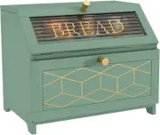 Double Layer Bread Box with Golden Trim for Kitchen Countertop, Wooden Bread Con