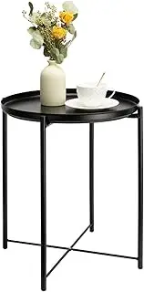 [danpinera] Metal Black Side Table for Small Spaces Outdoor Patio Table Round Metal Coffee Table Waterproof Removable Tray Table for Living Room Bedroom Balcony Office Black