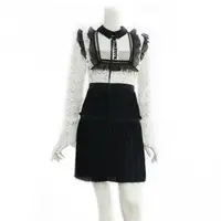 在飛比找momo購物網優惠-【SELF-PORTRAIT】蕾絲長袖褶裙短洋裝(黑白)