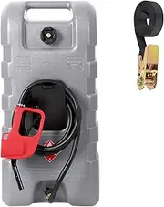 Portable Gas Fuel Tank Container 5 Gallon/57L Wheeled Fuel Transfer Tank with Reinforced Strap, LE Fluid Transfer Siphon Pump, 10FT Hose, HDPE Material Gas Can for Gasoline/Diesel/Light Oil