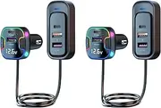 Basecn Car Fast Charger, 120W 5-Ports Charging for Front and Rear Passengers, PD 30W Adapter for Laptop, MacBook Thinkpad HP Dell, iPad, 1.5M Extension Cable, Type C USB A Car Charger (2Packs)