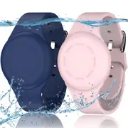 2Pcs Waterproof Air Tag Bracelets for Kids Anti Lost GPS Item Finders Case Cover Compatible with Apple Airtag-Navy and Pink