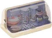 Qkbuza Baby Bottle Drying Rack Storage,Clear Cover Baby Bottle Storage Container with Drain Tray - Counter Top Dryer, Feeding Station, Kitchen Cabinet Organizer