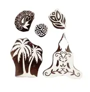 Buddha & Palm Tree Medium Size Textile Wooden Block Printing Stamp Set of 5 pcs